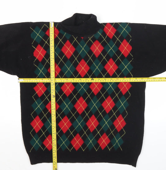 Debenhams Womens Black Argyle Wool Blend Mock Neck Jumper M