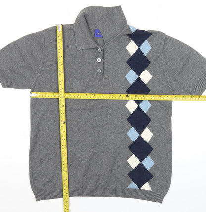 Liz Claiborne Womens Grey Argyle Collared Henley Jumper Size S