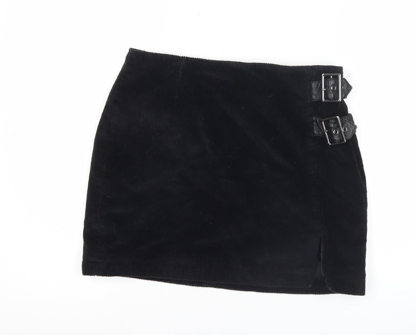 Lola Skye Womens Black Corduroy Buckle Short Pencil Skirt UK 12