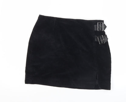 Lola Skye Womens Black Corduroy Buckle Short Pencil Skirt UK 12