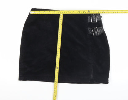 Lola Skye Womens Black Corduroy Buckle Short Pencil Skirt UK 12
