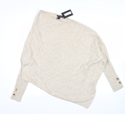 River Island Women’s Beige Knit Pullover Jumper Size S Button Detail