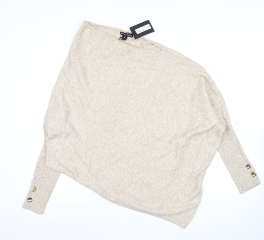 River Island Women’s Beige Knit Pullover Jumper Size S Button Detail