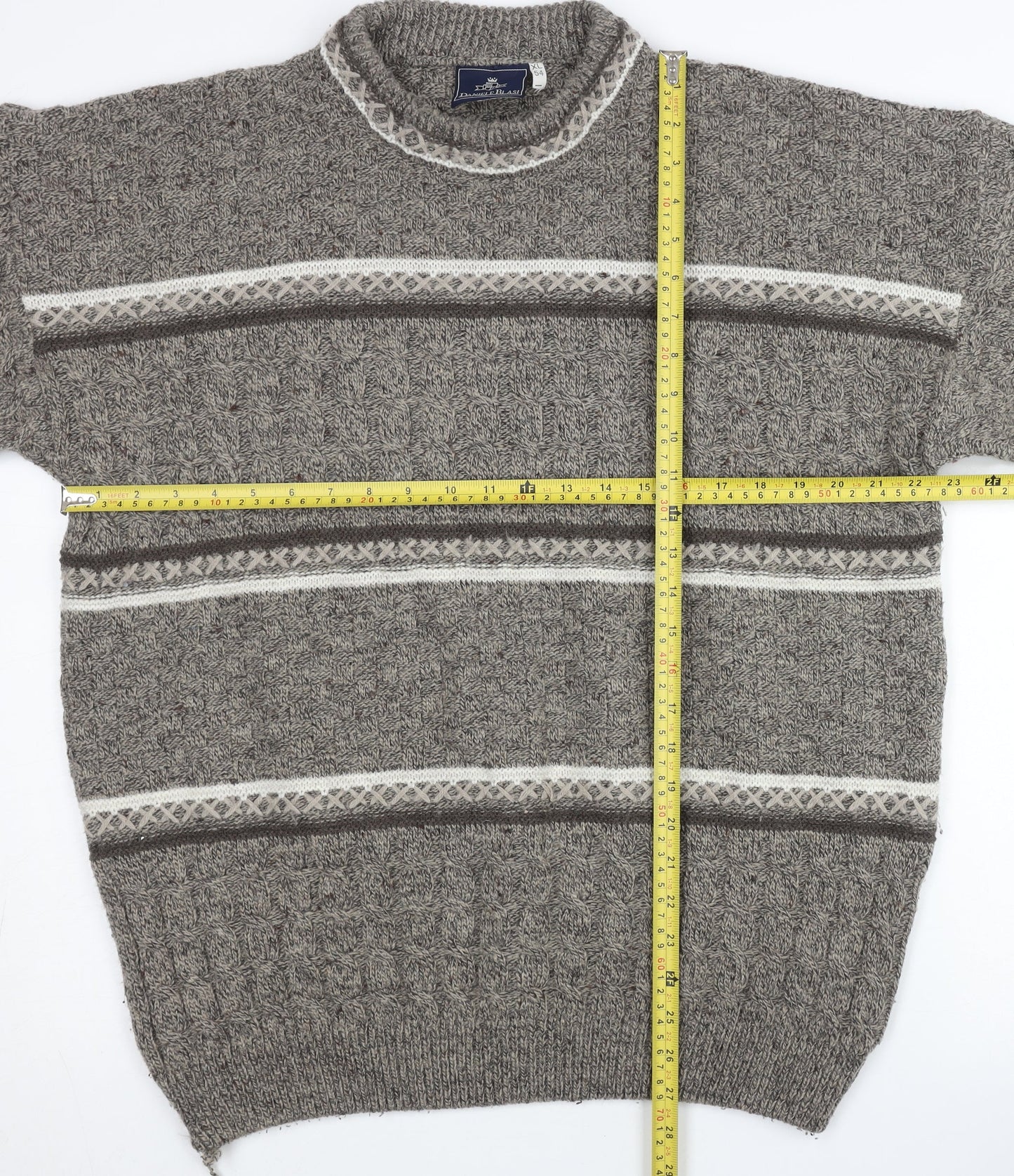Daniele Blasi Mens Grey XL Cable Knit Wool Blend Jumper
