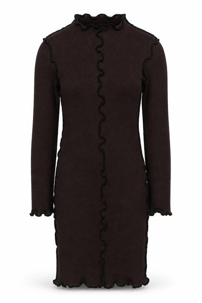 ASOS Design Women’s Brown Midi Bodycon Dress Size 10 Knit Ruffle