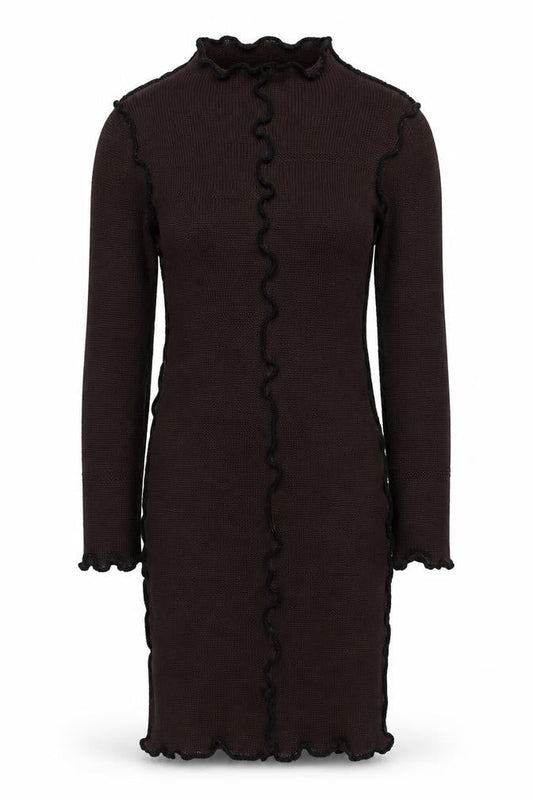 ASOS Design Women’s Brown Midi Bodycon Dress Size 10 Knit Ruffle