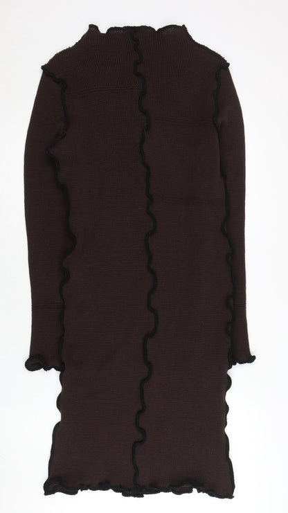 ASOS Design Women’s Brown Midi Bodycon Dress Size 10 Knit Ruffle