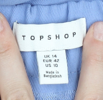 Topshop Women Blue Size 14 Pleated Straight Leg Trousers
