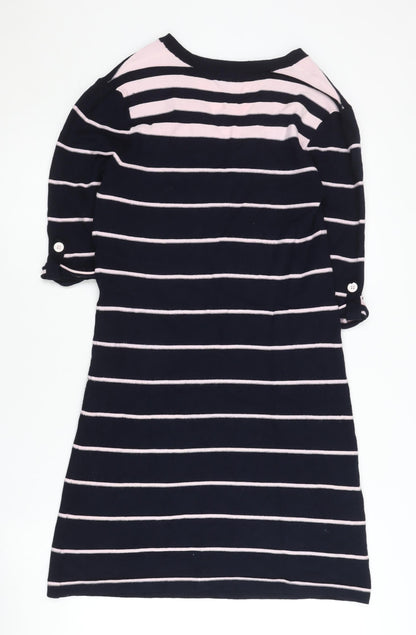 Phase Eight Women’s Blue Striped Shift Dress Size 12 V-Neck Cotton Blend
