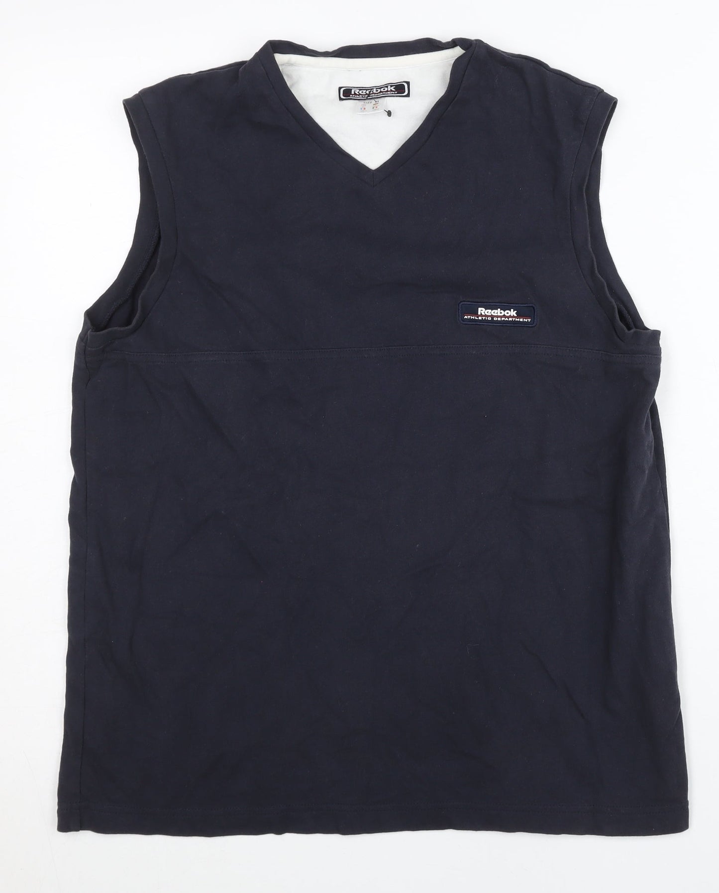Reebok Men’s Blue Sleeveless V-Neck Sports Cotton T-Shirt M