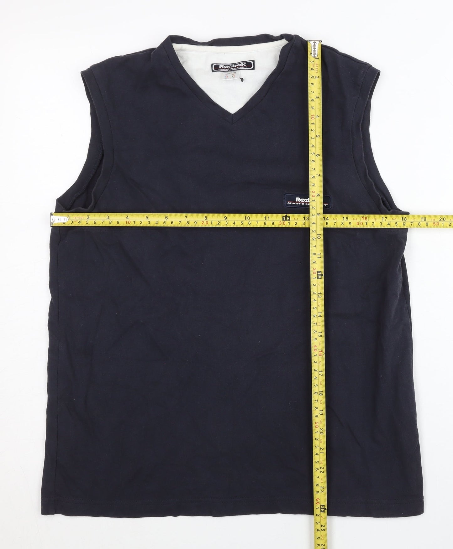 Reebok Men’s Blue Sleeveless V-Neck Sports Cotton T-Shirt M