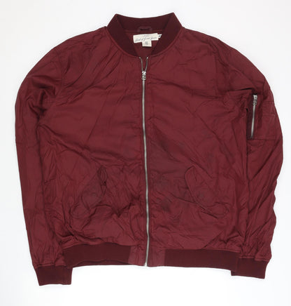 H&M Women Red XL Bomber Jacket Full Zip Pocket Lined Casual