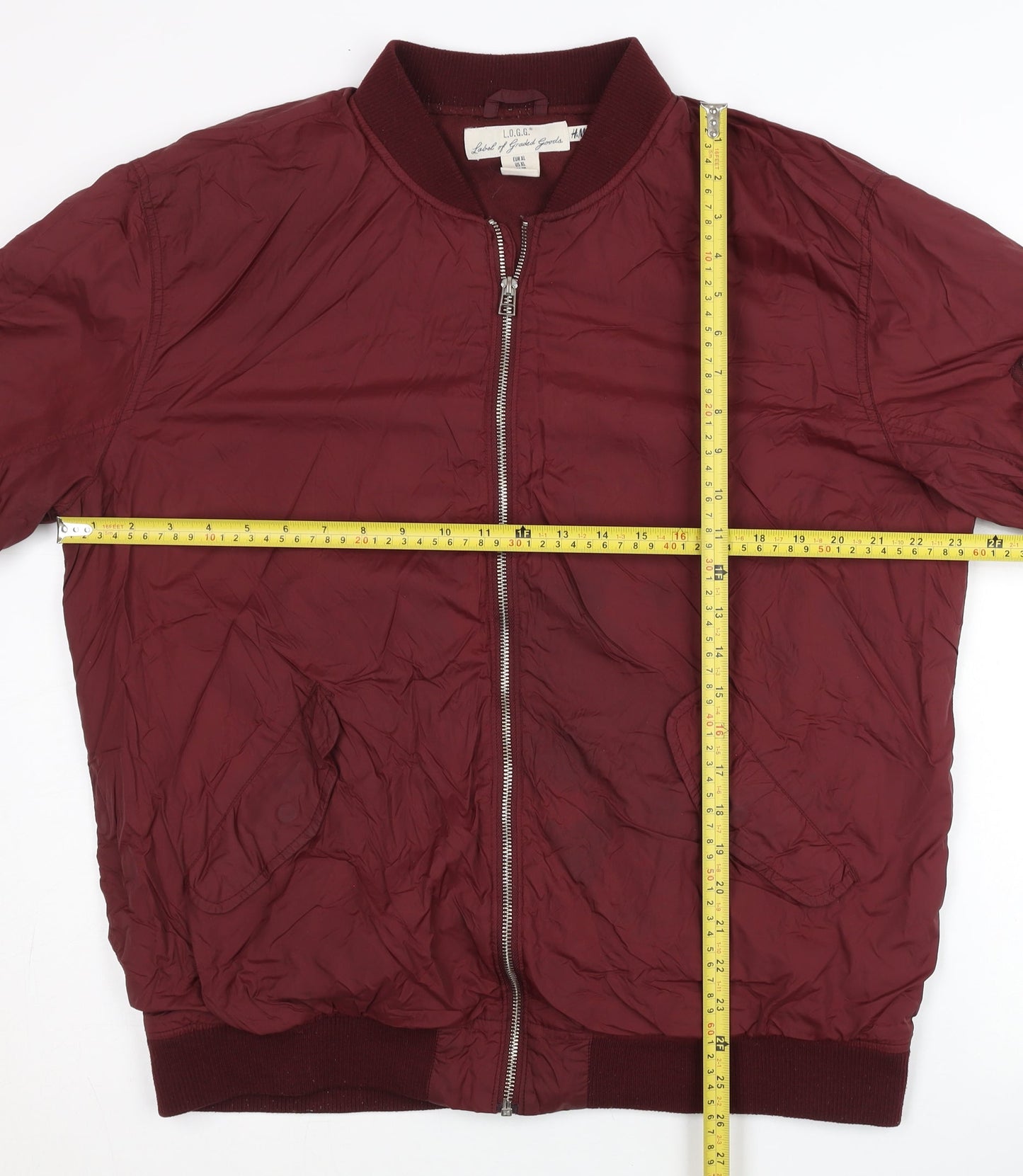 H&M Women Red XL Bomber Jacket Full Zip Pocket Lined Casual