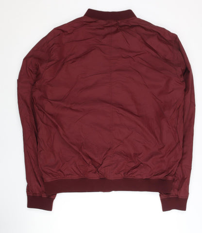 H&M Women Red XL Bomber Jacket Full Zip Pocket Lined Casual