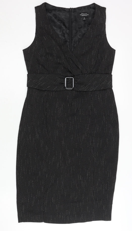 Debenhams Petite Womens Black Size 8 Sheath Belted Dress