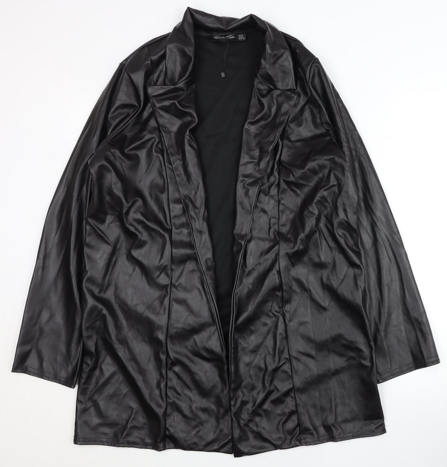 PrettyLittleThing Womens Black Faux Leather Long Coat UK 12