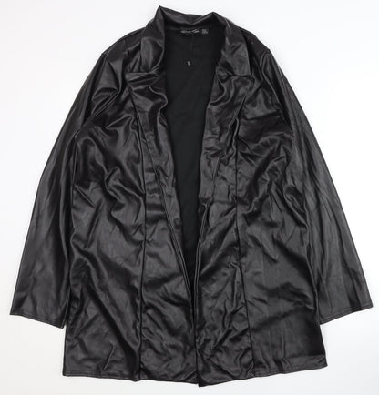 PrettyLittleThing Womens Black Faux Leather Long Coat UK 12