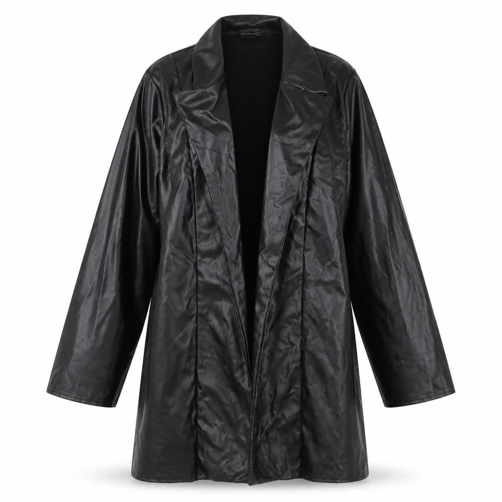 PrettyLittleThing Womens Black Faux Leather Long Coat UK 12