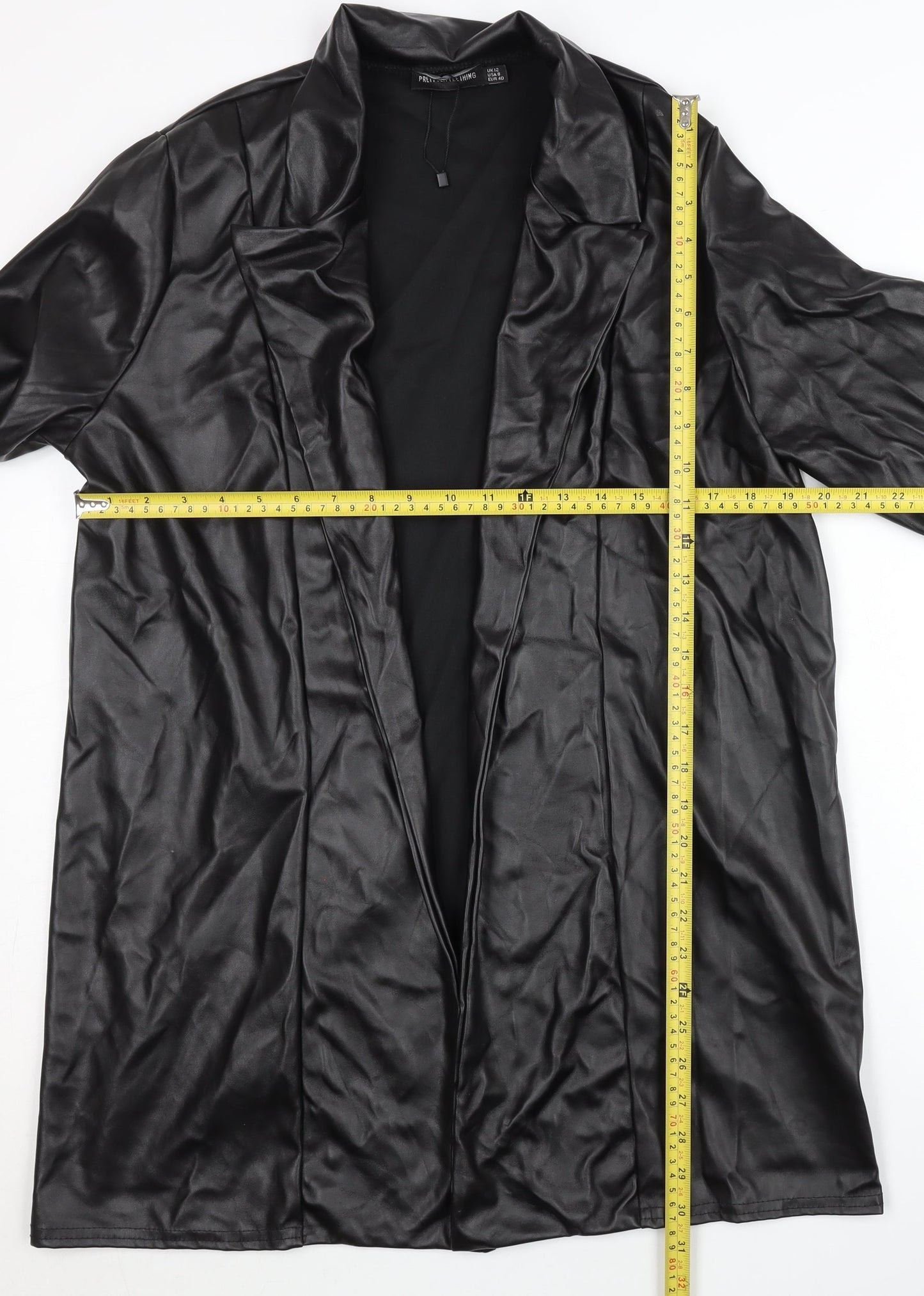 PrettyLittleThing Womens Black Faux Leather Long Coat UK 12