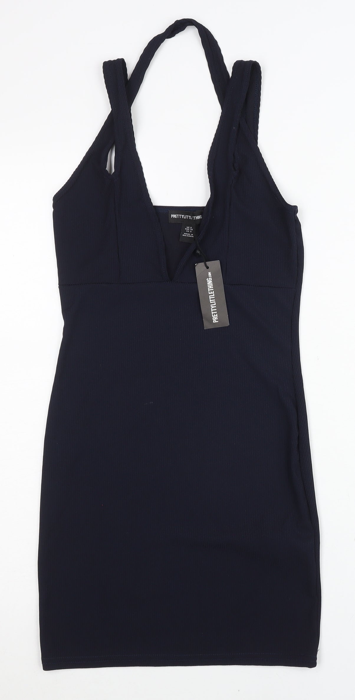 PrettyLittleThing Women Black Size 8 Bodycon Mini V-Neck Dress