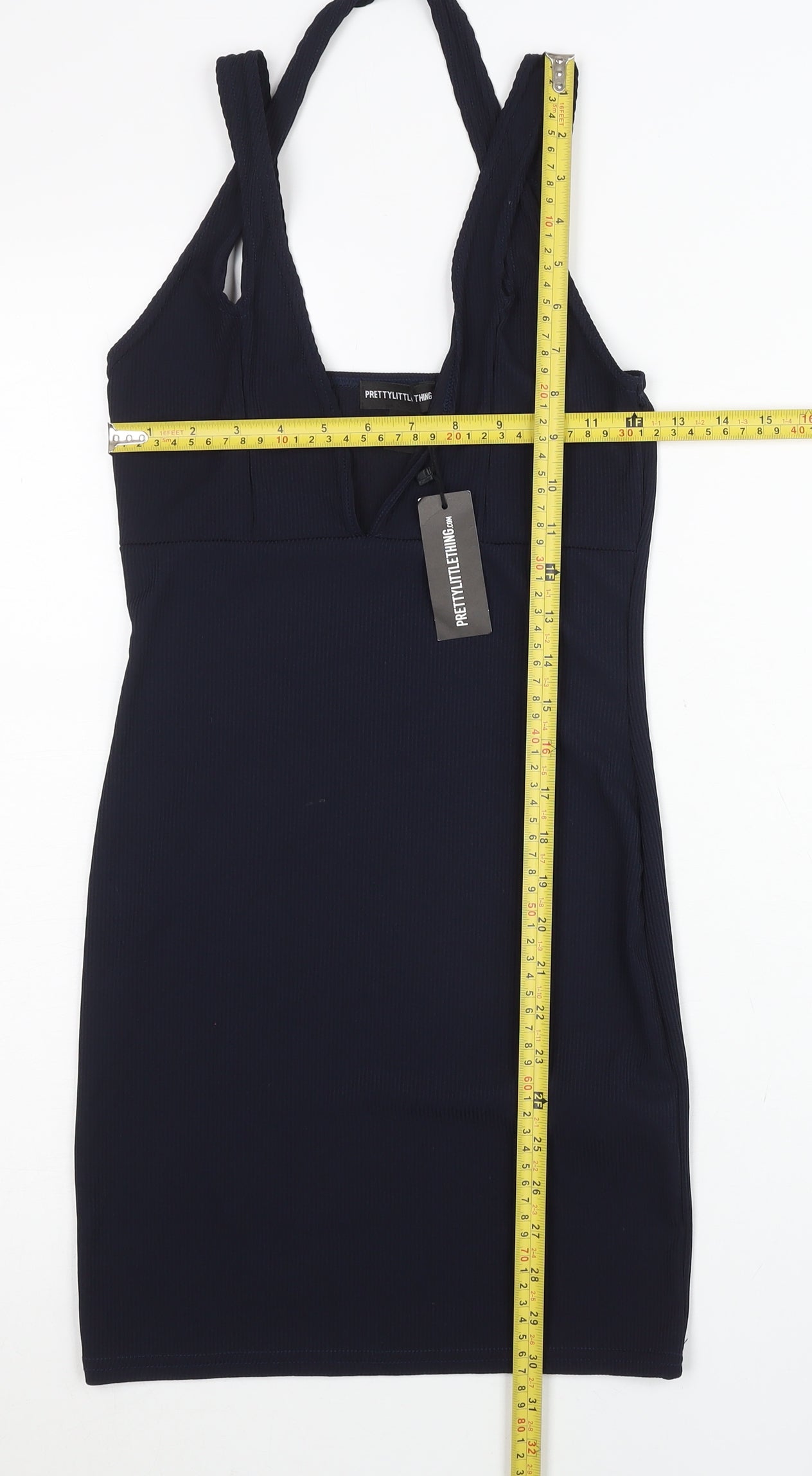 PrettyLittleThing Women Black Size 8 Bodycon Mini V-Neck Dress