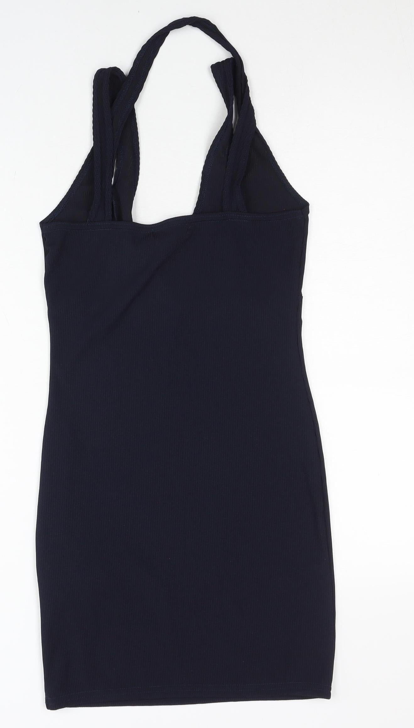 PrettyLittleThing Women Black Size 8 Bodycon Mini V-Neck Dress