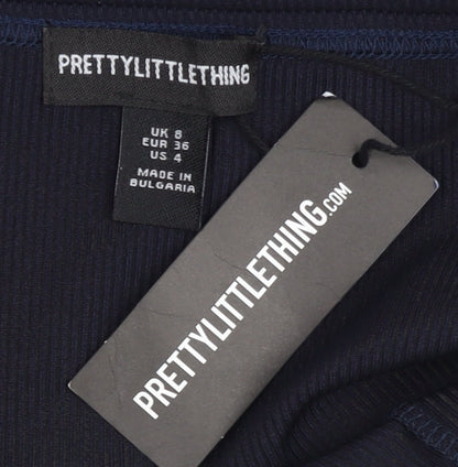 PrettyLittleThing Women Black Size 8 Bodycon Mini V-Neck Dress