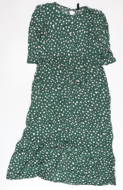Nobody's Child Women's Green Polka Dot A-Line Midi Dress UK 10