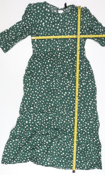 Nobody's Child Women's Green Polka Dot A-Line Midi Dress UK 10