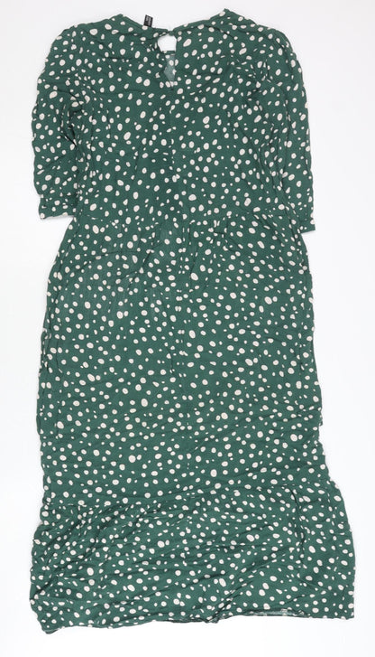 Nobody's Child Women's Green Polka Dot A-Line Midi Dress UK 10