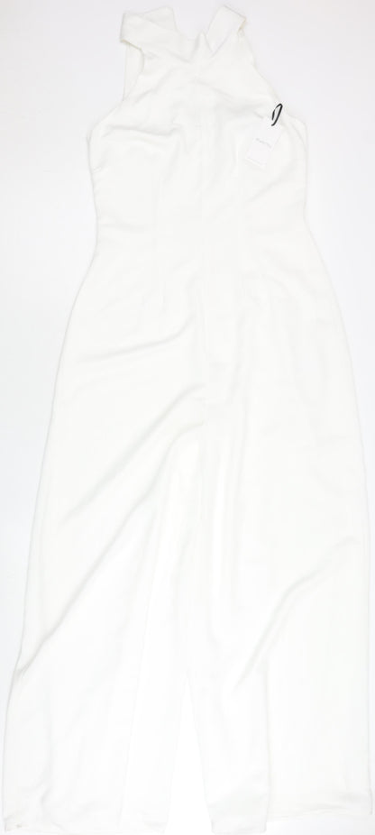 Rewritten Womens White XS Halter Wide-Leg Sleeveless Jumpsuit