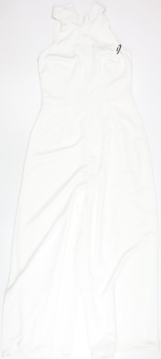 Rewritten Womens White XS Halter Wide-Leg Sleeveless Jumpsuit