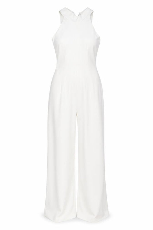 Rewritten Womens White XS Halter Wide-Leg Sleeveless Jumpsuit