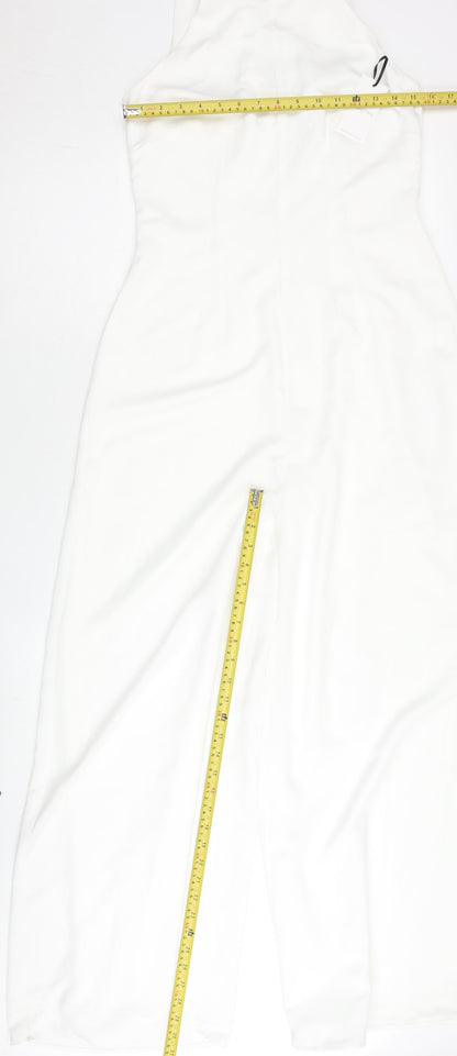 Rewritten Womens White XS Halter Wide-Leg Sleeveless Jumpsuit
