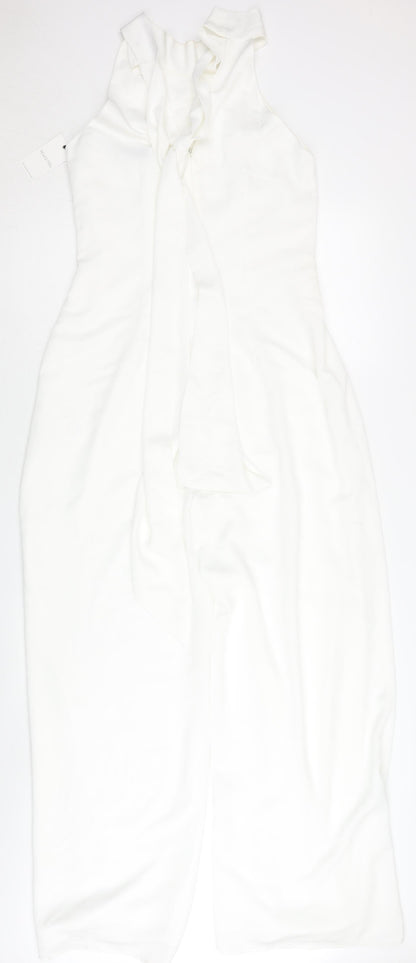 Rewritten Womens White XS Halter Wide-Leg Sleeveless Jumpsuit