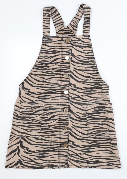 River Island Women’s Beige Animal Print Pinafore Dress Size 8