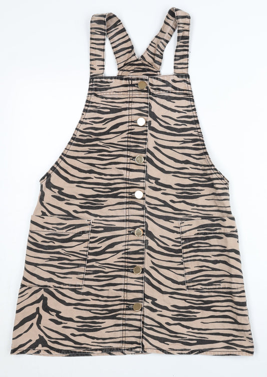 River Island Women’s Beige Animal Print Pinafore Dress Size 8
