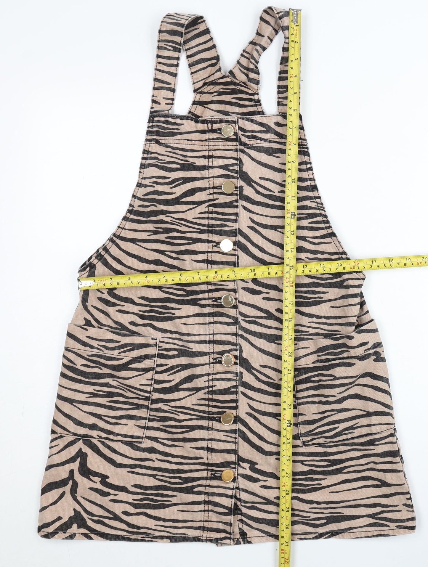 River Island Women’s Beige Animal Print Pinafore Dress Size 8