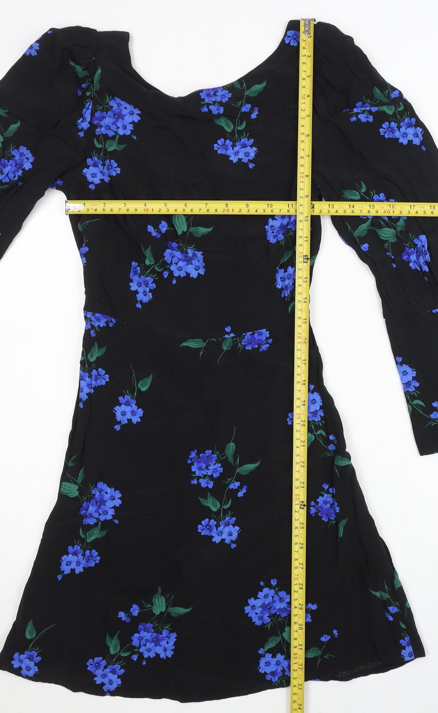 Nobody's Child Women's Black Floral A-Line Viscose Dress Size 6