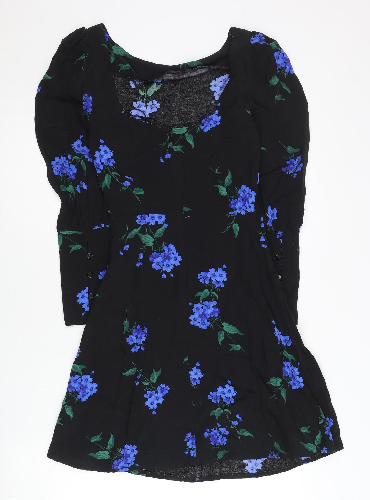 Nobody's Child Women's Black Floral A-Line Viscose Dress Size 6