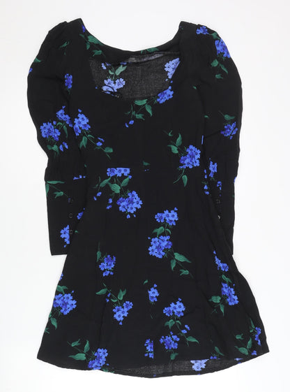 Nobody's Child Women's Black Floral A-Line Viscose Dress Size 6