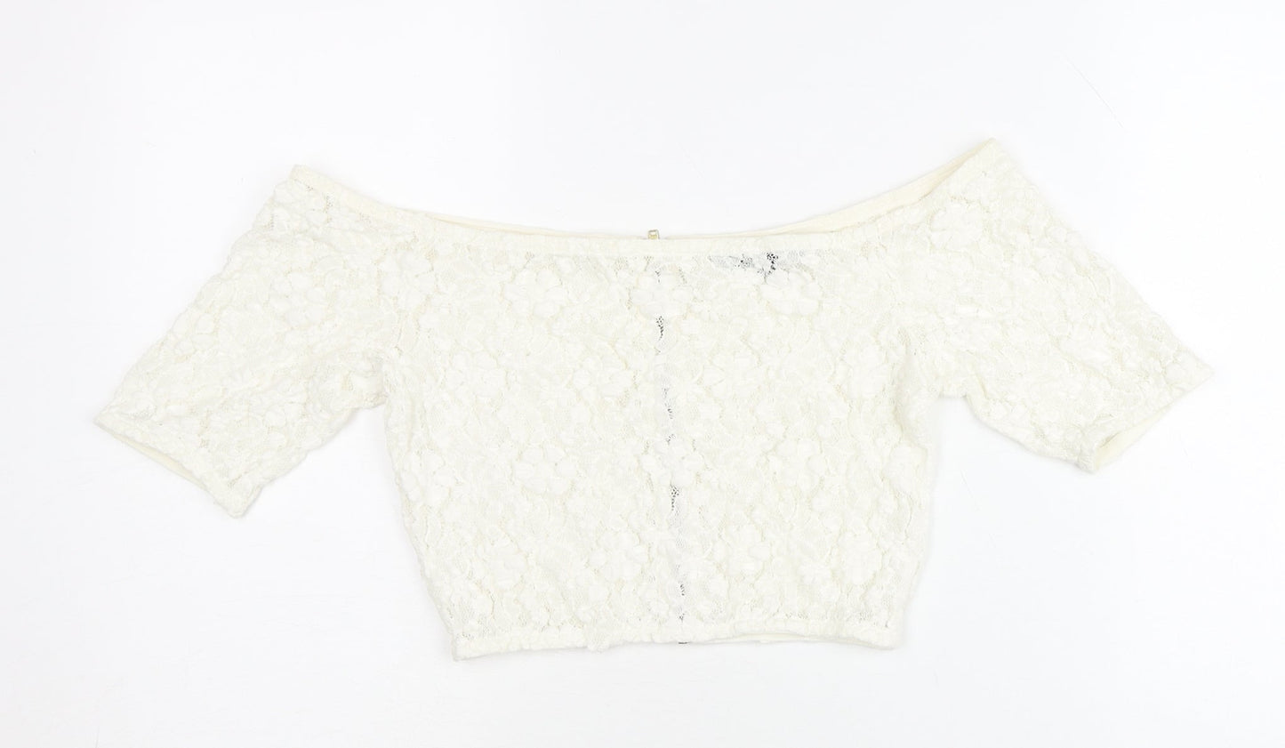 Womens UK Size 10 French Connection Ivory Cropped Blouse