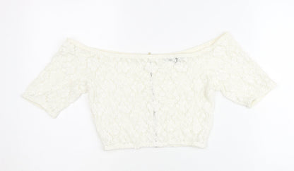 Womens UK Size 10 French Connection Ivory Cropped Blouse