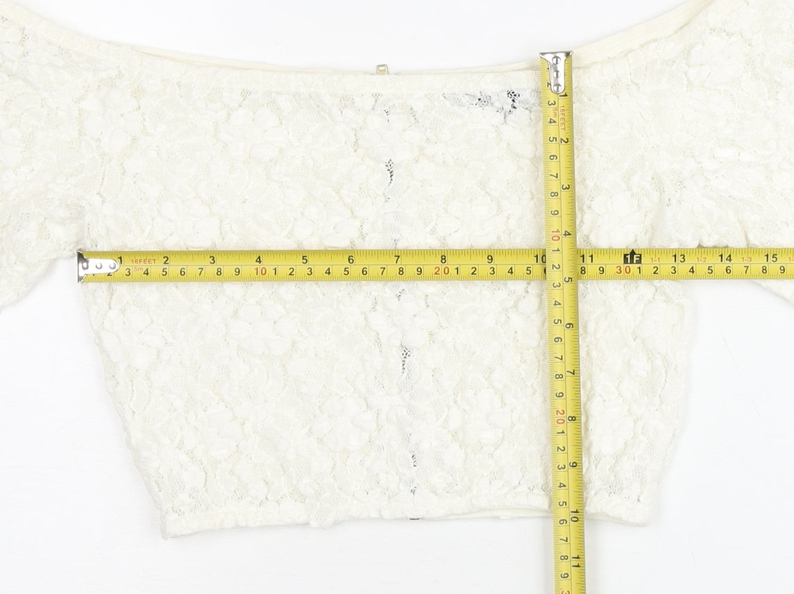 Womens UK Size 10 French Connection Ivory Cropped Blouse