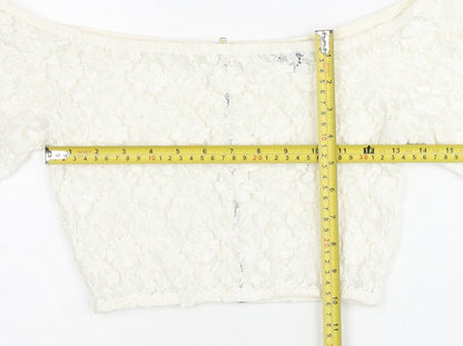 Womens UK Size 10 French Connection Ivory Cropped Blouse