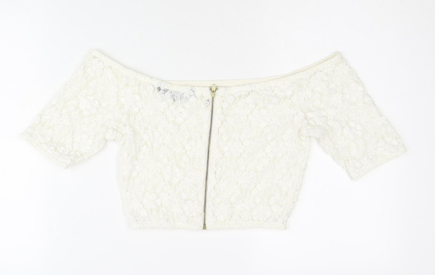 Womens UK Size 10 French Connection Ivory Cropped Blouse