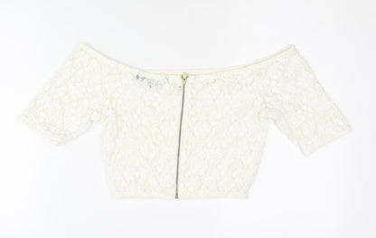 Womens UK Size 10 French Connection Ivory Cropped Blouse