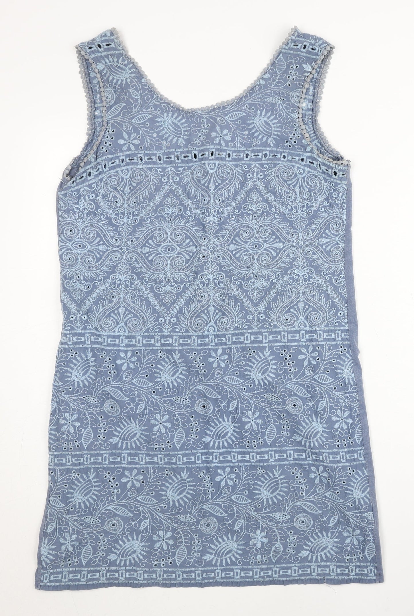 Next Women Blue Embroidered Shift Dress Size 10 Sleeveless Boho