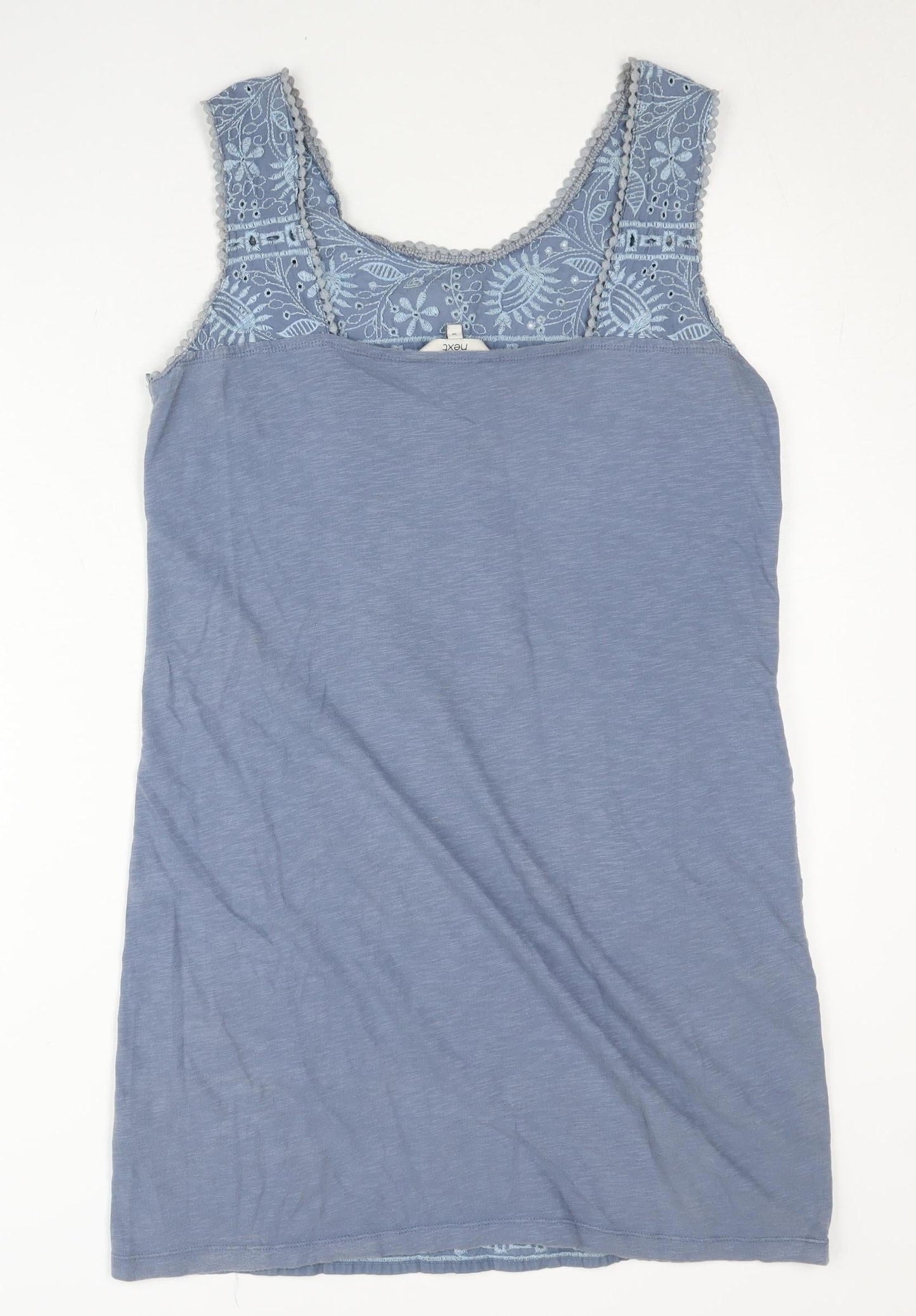 Next Women Blue Embroidered Shift Dress Size 10 Sleeveless Boho