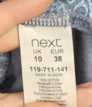 Next Women Blue Embroidered Shift Dress Size 10 Sleeveless Boho